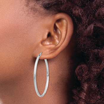 Rhodium Over 14k White Gold 1 15/16" Polished Hoop Earrings
