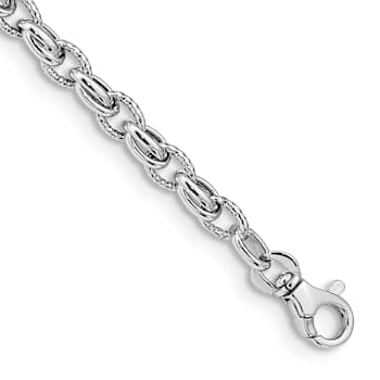Rhodium Over 14k White Gold 6mm Polished Fancy Link Bracelet