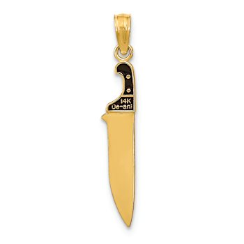 14k Yellow Gold with Black Enamel 3D Butcher Knife Charm