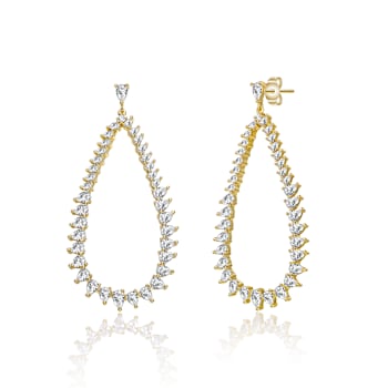 CZ Raindrop Front-Facing Hoop Earrings In 14K Gold Over Brass