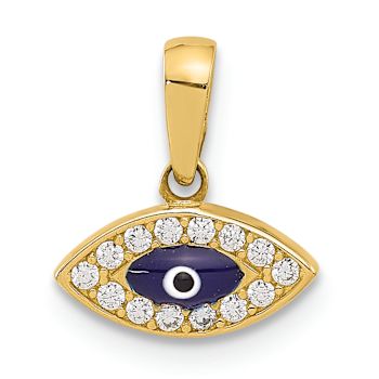 14k Yellow Gold Polished Cubic Zirconia and Multi-Color Enamel Evil Eye Pendant