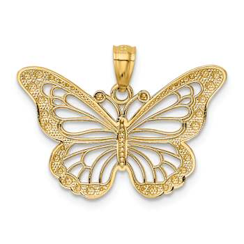 14k Two-tone Gold  Diamond-Cut Polished Open Butterfly Pendant