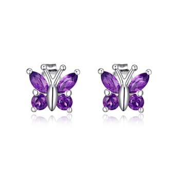 Purple Amethyst Sterling Silver Butterfly Earrings