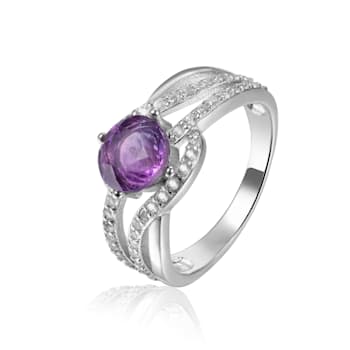Round Amethyst with White Sapphire Accents Crossover Ring, 1.12ctw