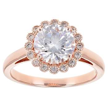 Round CZ Ring With Halo In 18K Rose Gold Over Sterling Silver