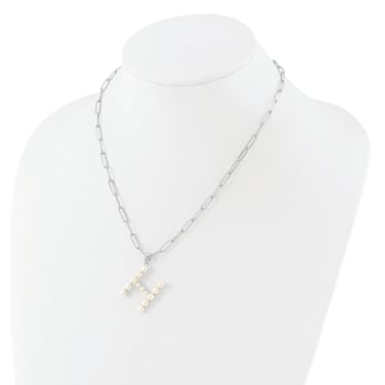 Rhodium Over Sterling Silver 3-5.5mm Freshwater Cultured Pearl LETTER H
18-inch Necklace