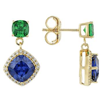 Blue And Green CZ Earrings In 18K Gold Over Sterling Silver