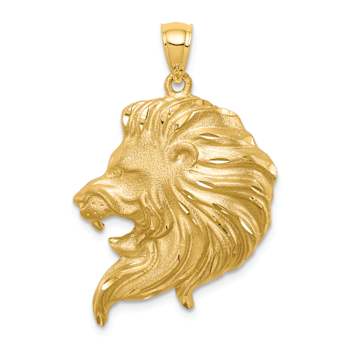14k Yellow Gold Brushed and Diamond-Cut Lion Head Pendant