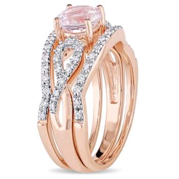 Morganite and Diamond 10K Rose Gold Bridal Ring 1.06ctw
