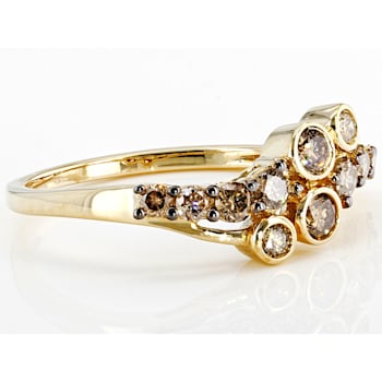 Champagne Diamond 10k Yellow Gold Cluster Ring 0.45ctw