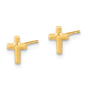 14k Yellow Gold Polished Set of 3mm Ball stud, CZ Flowers and Cross 3
Pair Earrings Set