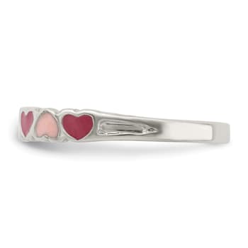 Rhodium Over Sterling Silver Children's Enameled Hearts Ring