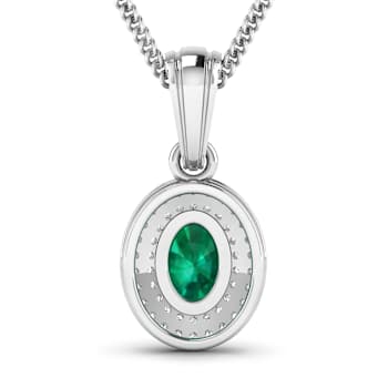 0.56ctw 14K White Gold Zambian Emerald and White Diamond Pendant with 18
inch Cable Chain