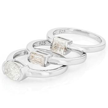 Moissanite Stackable Ring Set In Platinum-Enhanced Sterling Silver
2.88ctw Diamond Equivalent Weight