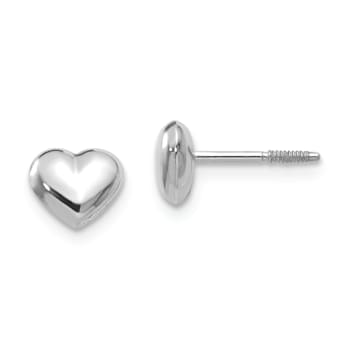 Rhodium Over 14k White Gold Puff Heart Post Earrings