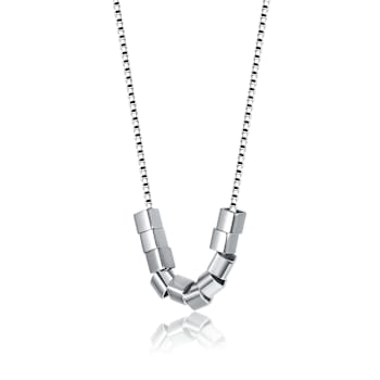 Cylindrical Bead Statement Necklace In Rhodium Over Brass
