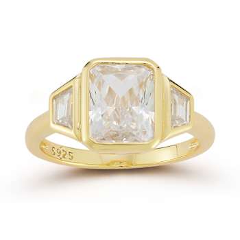 Rachel Zoe Bezel Set CZ Three-Stone Ring in 14K Gold Over Sterling Silver