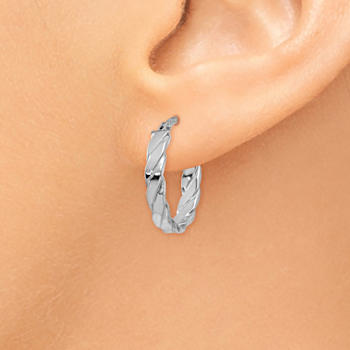 Rhodium Over 14k White Gold 11/16" Striped Textured Patterned Oval
Hoop Earrings