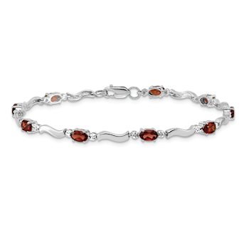 Rhodium Over 10k White Gold Fancy Diamond and Garnet Bracelet