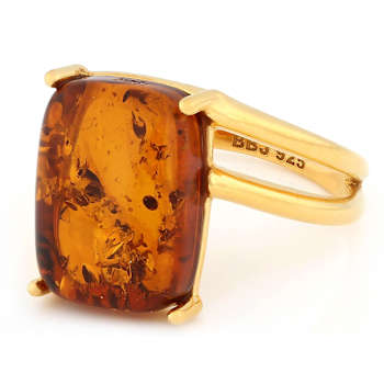 Amber Rectangular Cushion Solitaire Ring In 18K Gold Over Sterling
Silver 14x10mm