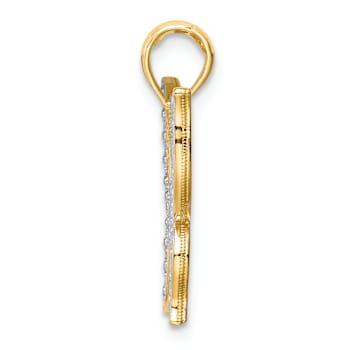 10K Yellow Gold and Rhodium Over 10K Yellow Gold Textured Butterfly Charm