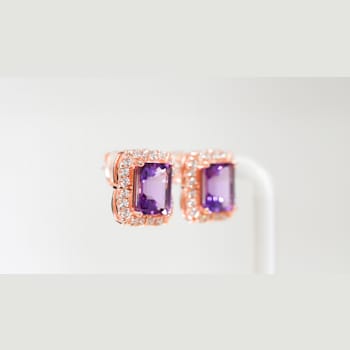 Amethyst and CZ 4.36 Ctw Octagon 18K Rose Gold Over Sterling Silver
Center Design Earrings Jewelry