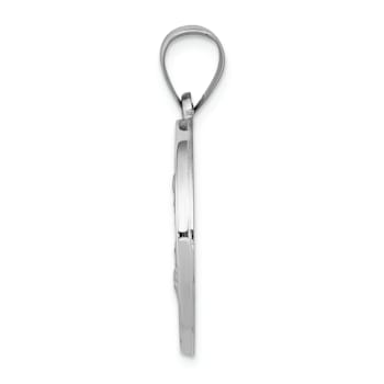 Rhodium Over 14K White Gold Polished and Satin St Joseph Medal Hollow Pendant