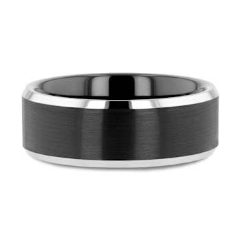 ASTON Black Brushed Center Tungsten Ring with Polished Beveled Edges 8mm