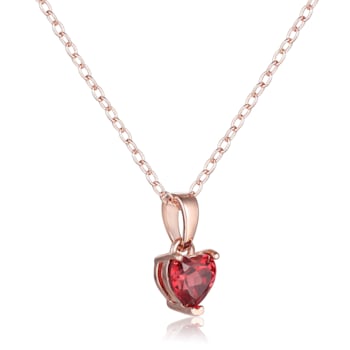 Garnet 14K Rose Gold Over Sterling Silver Heart Shape Pendant With Chain