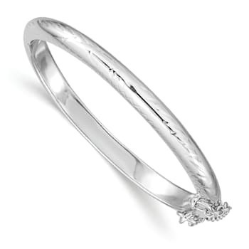 Rhodium Over Sterling Silver Polished and Diamond-cut 4mm with Safety
Hinged Children's Bangle