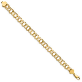 14k Yellow Gold 8.5mm Triple Link Charm Bracelet