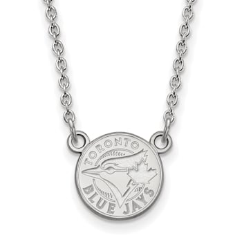 Rhodium Over Sterling Silver MLB LogoArt Toronto Blue Jays Pendant Necklace