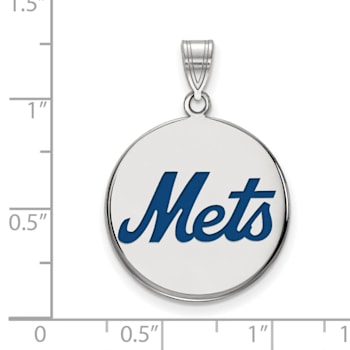 Rhodium Over Sterling Silver MLB LogoArt New York Mets Enamel Pendant