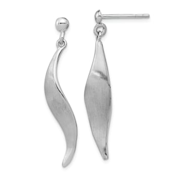 Rhodium Over Sterling Silver Brushed Dangle Post Earrings