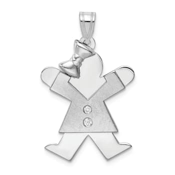 Rhodium Over 14k White Gold Satin Diamond Kid with Bow Pendant