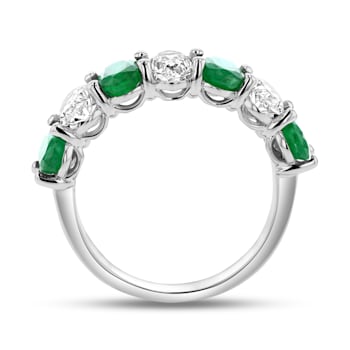 Oval Emerald and Diamond 14k White Gold Band Ring 2.91ctw