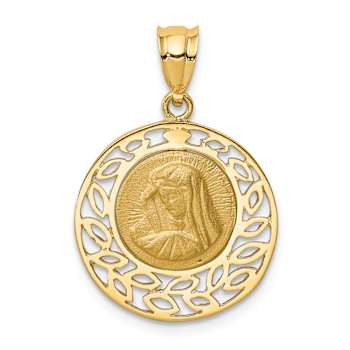 14k Yellow Gold Brushed, Textured and Polished Virgin Mary Pendant