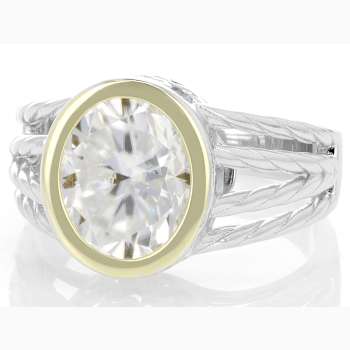 Two-Tone Moissanite Oval Solitaire Ring In 14K Gold And
Platinum-Enhanced Sterling Silver 4.20ct DEW