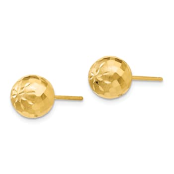 14k Yellow Gold 8mm Diamond-Cut Mirror Ball Stud Earrings