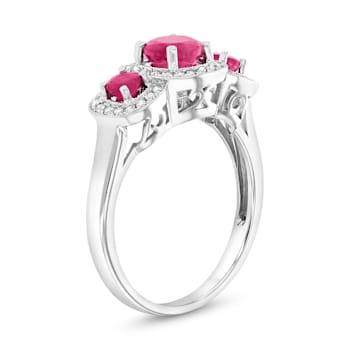 Ruby and Diamond 14k White Gold 3-Stone Design Ring 1.05ctw