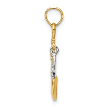 14k Two-tone Gold  Polished and Textured Moveable Half Moon and Star Pendant