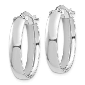Rhodium Over 14k White Gold 1/1" High Polished Oval Hoop Earrings
