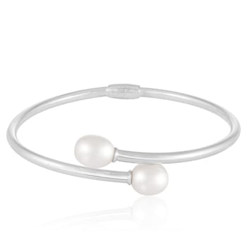 8.5-9mm White Cultured Freshwater Pearl Silver  Bracelet
