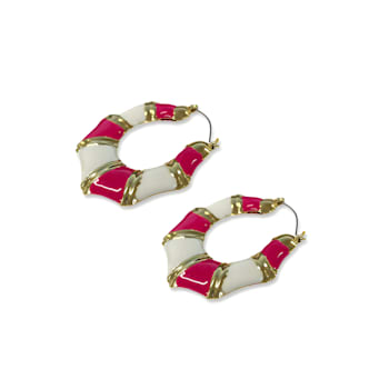 Gold Tone Pink and White Enamel Earring