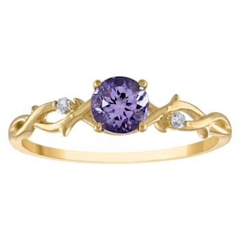10K Yellow Gold Round Tanzanite and Diamond Ring .43ctw