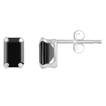 6x4mm Emerald Cut Black Onyx Rhodium Over 10k White Gold Stud Earrings