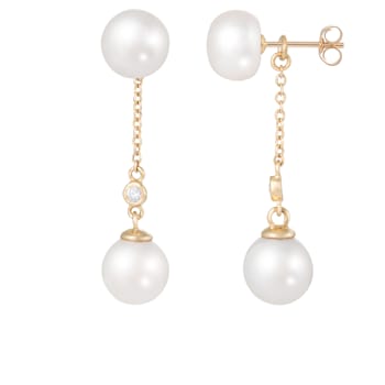 White Cultured Freshwater Pearl 14k Yellow Gold Earrings 7-7.5mm