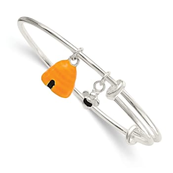 Sterling Silver Yellow and Black Enamel Bee and Beehive Children's Bangle