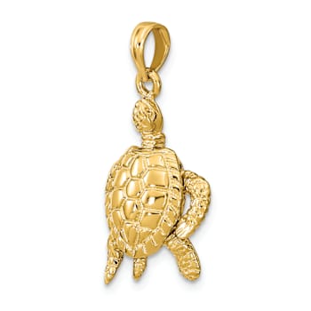 14k Yellow Gold Textured Sea Turtle with Moveable Head and Legs Pendant