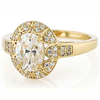Diamond Simulant Oval, Champagne Diamond And White Zircon Ring In 18K
Gold Over Sterling Silver 2.87ctw